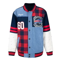 Ladies Wild Collective Buffalo Bills Flannel Denim Snap Jacket